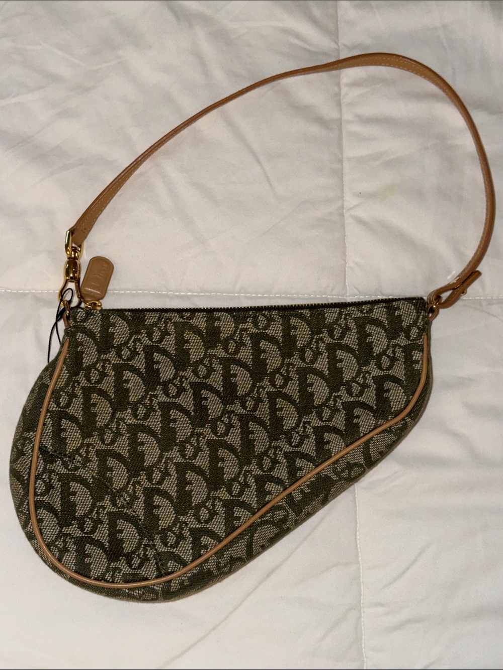 Vintage Dior Olive Green Monogram Canvas Mini Saddle